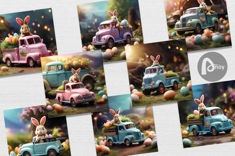 Digital Paper Easter Truck With Bunny Digital Pattern artnoy 