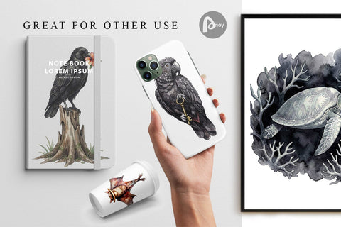 Digital Paper Eerie Gothic Island Wildlife Watercolor Digital Pattern artnoy 