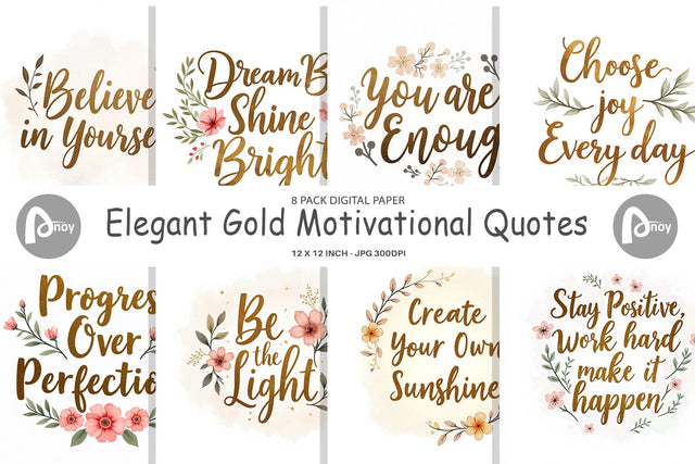 Digital Paper Elegant Gold Motivational Quotes Digital Pattern artnoy 