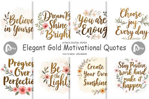 Digital Paper Elegant Gold Motivational Quotes Digital Pattern artnoy 