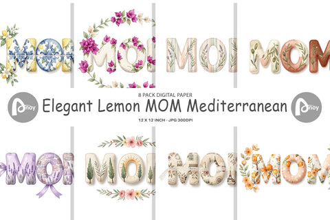 Digital Paper Elegant Lemon MOM Mediterranean Digital Pattern artnoy 