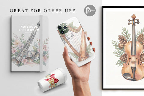Digital Paper Elegant Musical Holiday Watercolor Digital Pattern artnoy 