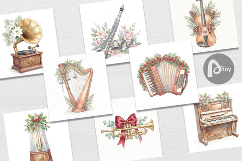 Digital Paper Elegant Musical Holiday Watercolor Digital Pattern artnoy 