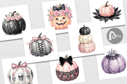 Digital Paper Elegant Soft Goth Pumpkin Watercolor Digital Pattern artnoy 