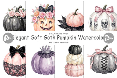 Digital Paper Elegant Soft Goth Pumpkin Watercolor Digital Pattern artnoy 