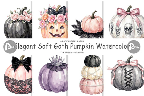 Digital Paper Elegant Soft Goth Pumpkin Watercolor Digital Pattern artnoy 