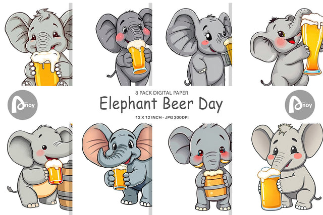 Digital Paper Elephant Beer Day Digital Pattern artnoy 