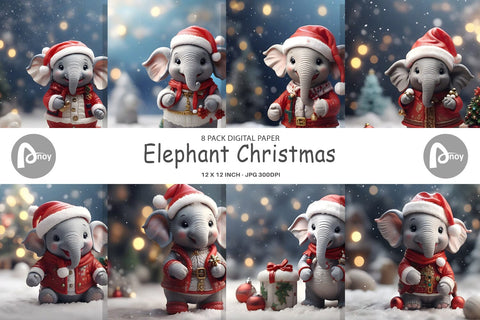 Digital Paper Elephant Christmas Digital Pattern artnoy 