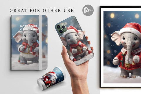 Digital Paper Elephant Christmas Digital Pattern artnoy 