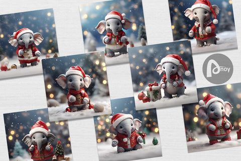 Digital Paper Elephant Christmas Digital Pattern artnoy 