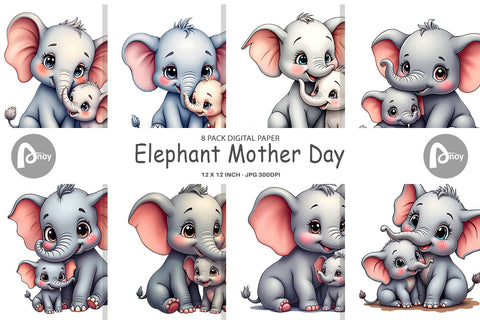Digital Paper Elephant Mother's Day Digital Pattern artnoy 