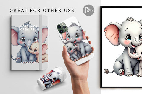 Digital Paper Elephant Mother's Day Digital Pattern artnoy 