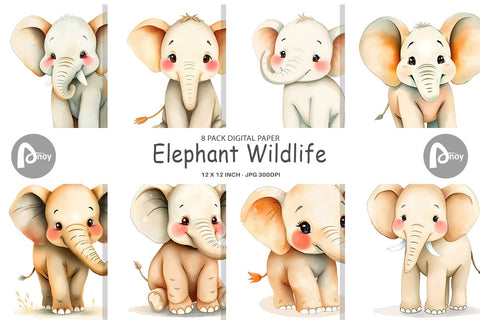 Digital Paper Elephant Wildlife Digital Pattern artnoy 