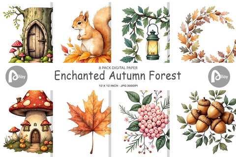Digital Paper Enchanted Autumn Forest Digital Pattern artnoy 