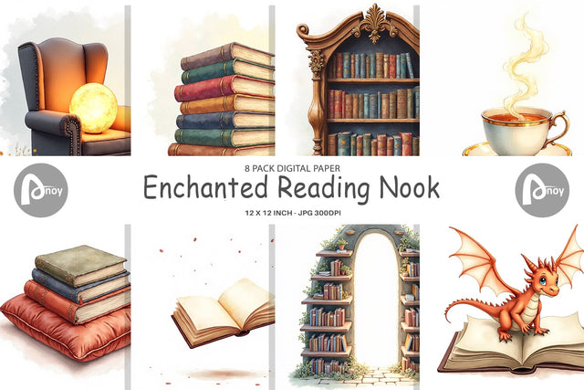 Digital Paper Enchanted Reading Nook Digital Pattern artnoy 