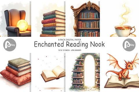 Digital Paper Enchanted Reading Nook Digital Pattern artnoy 