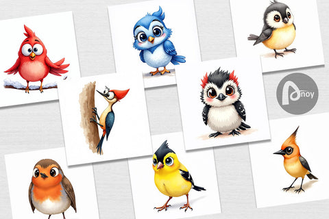 Digital Paper Enchanted Winter Birds Watercolor Digital Pattern artnoy 