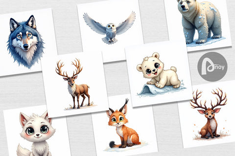 Digital Paper Enchanted Winter Forest & Arctic Friends Digital Pattern artnoy 