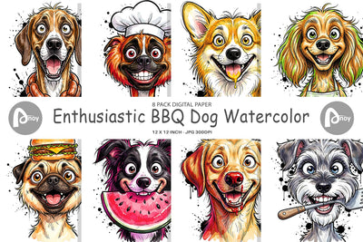 Digital Paper Enthusiastic BBQ Dog Watercolor Digital Pattern artnoy 