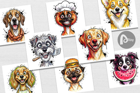 Digital Paper Enthusiastic BBQ Dog Watercolor Digital Pattern artnoy 
