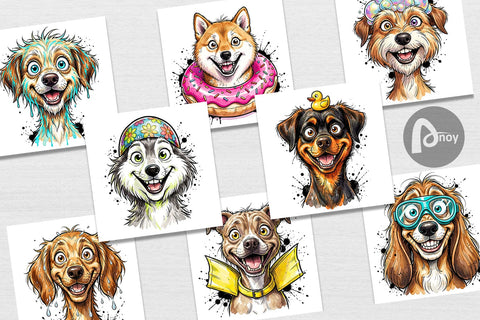 Digital Paper Enthusiastic Wet Dog Pool Party Digital Pattern artnoy 