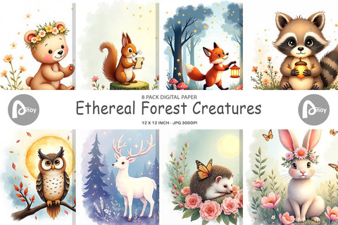 Digital Paper Ethereal Forest Creatures Digital Pattern artnoy 