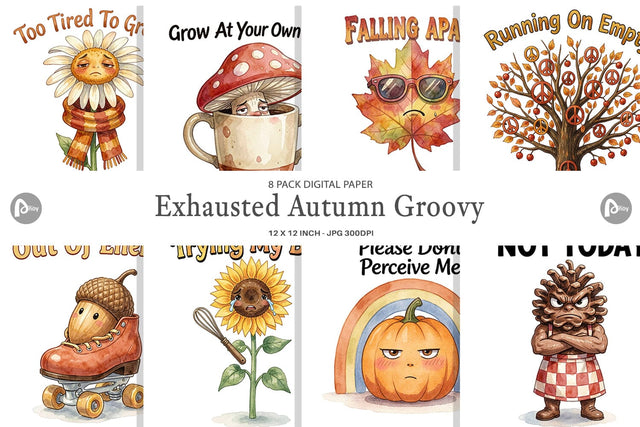 Digital Paper Exhausted Autumn Groovy Digital Pattern artnoy 