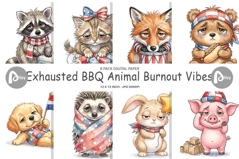 Digital Paper Exhausted BBQ Animal Burnout Vibes Sublimation artnoy 