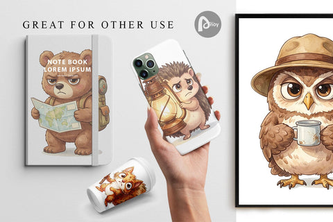 Digital Paper Exhausted Hiker Animal Watercolor Digital Pattern artnoy 