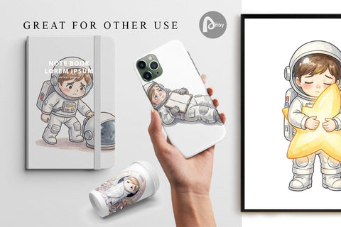 Digital Paper Exhausted Kid Astronaut Space Burnout Sublimation artnoy 
