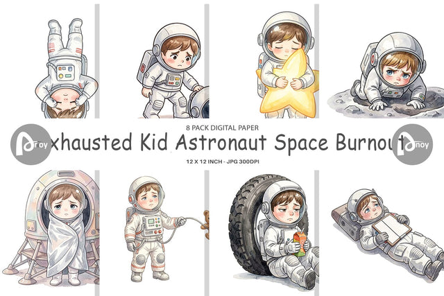 Digital Paper Exhausted Kid Astronaut Space Burnout Sublimation artnoy 