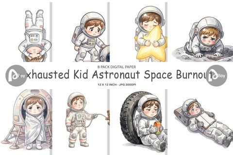 Digital Paper Exhausted Kid Astronaut Space Burnout Sublimation artnoy 