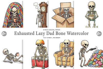 Digital Paper Exhausted Lazy Dad Bone Watercolor Digital Pattern artnoy 