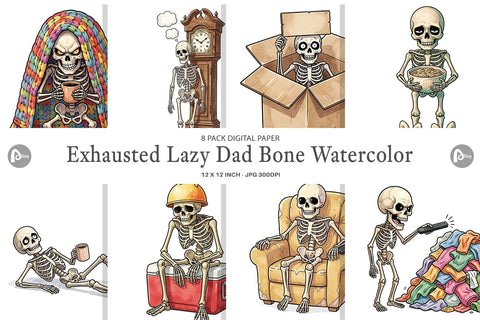 Digital Paper Exhausted Lazy Dad Bone Watercolor Digital Pattern artnoy 