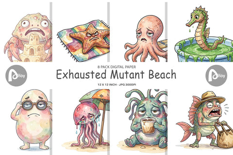 Digital Paper Exhausted Mutant Beach Digital Pattern artnoy 