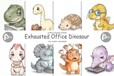 Digital Paper Exhausted Office Dinosaur Digital Pattern artnoy 