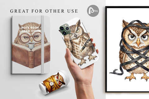 Digital Paper Exhausted Owl Dark Academia Watercolor Digital Pattern artnoy 