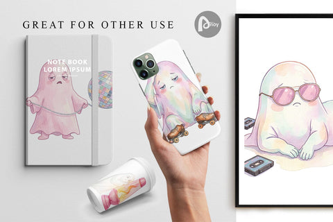 Digital Paper Exhausted Retro Ghost Pink Watercolor Digital Pattern artnoy 