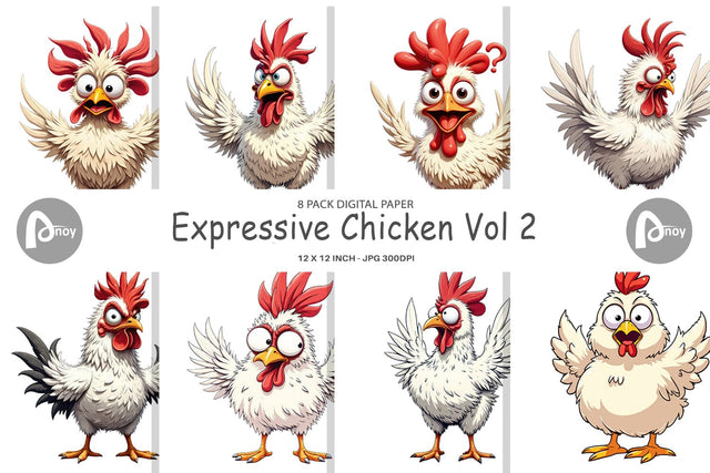 Digital Paper Expressive Chicken Digital Pattern artnoy 