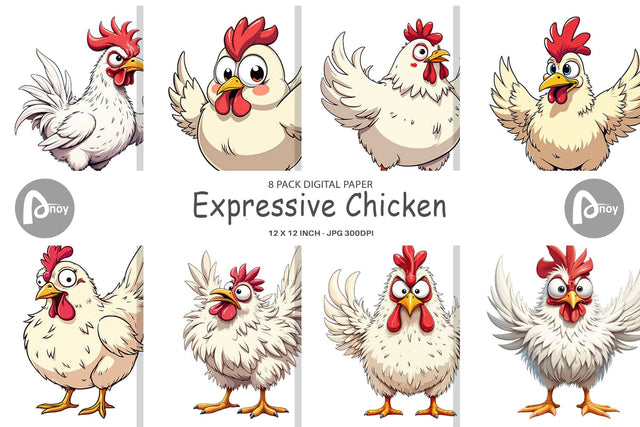 Digital Paper Expressive Chicken Digital Pattern artnoy 