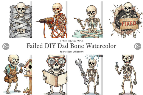 Digital Paper Failed DIY Dad Bone Watercolor Digital Pattern artnoy 