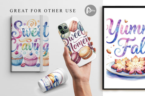 Digital Paper Fall Bakery & Coffee Quotes Digital Pattern artnoy 