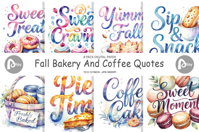 Digital Paper Fall Bakery & Coffee Quotes Digital Pattern artnoy 