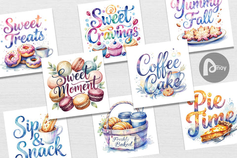 Digital Paper Fall Bakery & Coffee Quotes Digital Pattern artnoy 