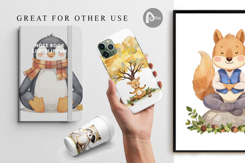 Digital Paper Fall Meditating Animals Digital Pattern artnoy 