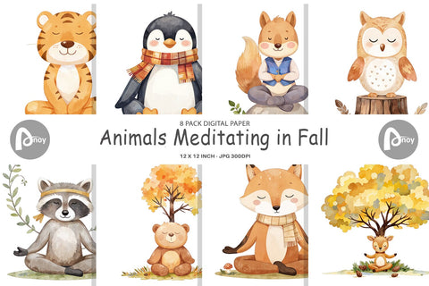 Digital Paper Fall Meditating Animals Digital Pattern artnoy 