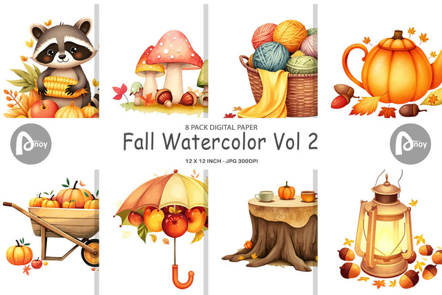 Digital Paper Fall Watercolor Set Digital Pattern artnoy 