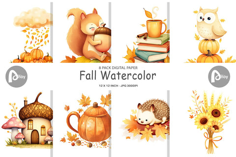 Digital Paper Fall Watercolor Set Digital Pattern artnoy 