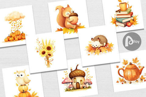 Digital Paper Fall Watercolor Set Digital Pattern artnoy 