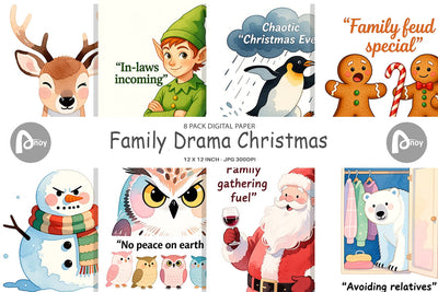 Digital Paper Family Drama Christmas Digital Pattern artnoy 